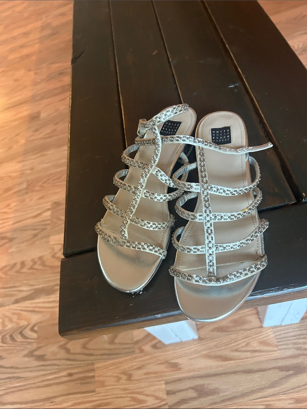 White House Black Market Silver Metallic Strappy Sandals
